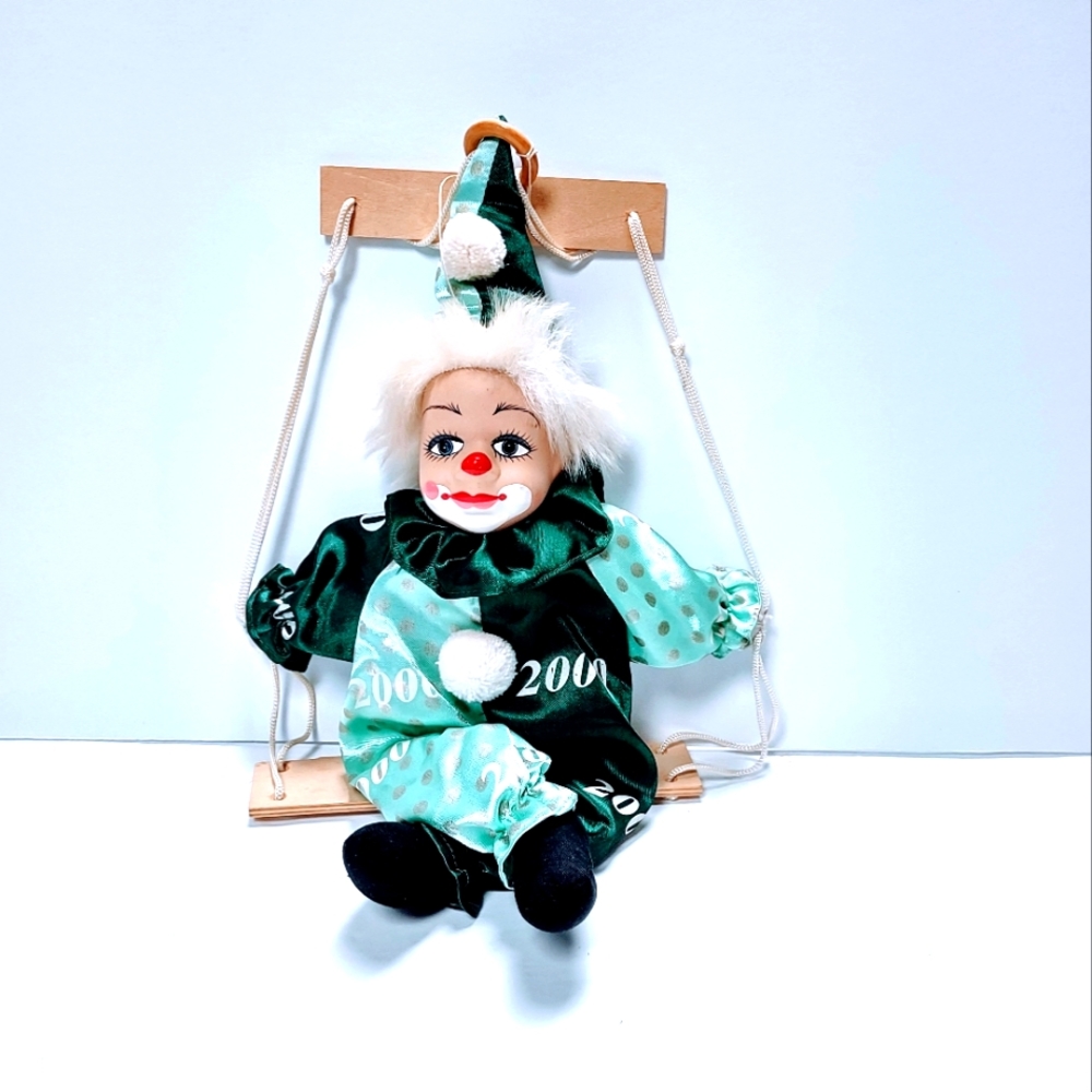 Vintage Porcelain Head Clown Doll body sitting on a Swing Hand painted - Picture 9 of 10